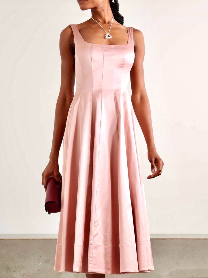 Hp Nwot Staud Wells Satin Midi Dress Ballet Pink Very Rare